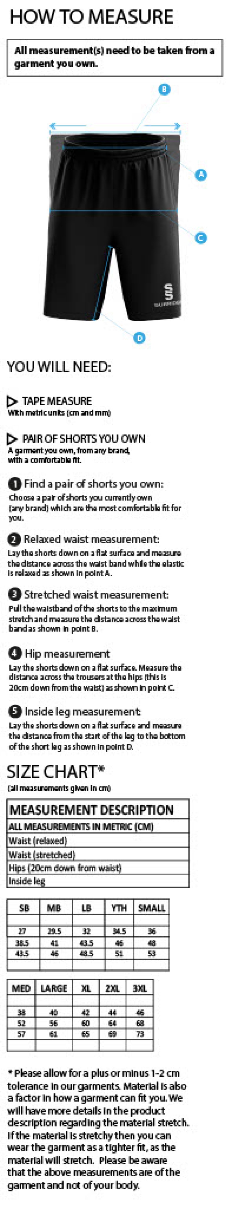 Milton CC - Women's Ripstop Leisure Shorts - Size Guide