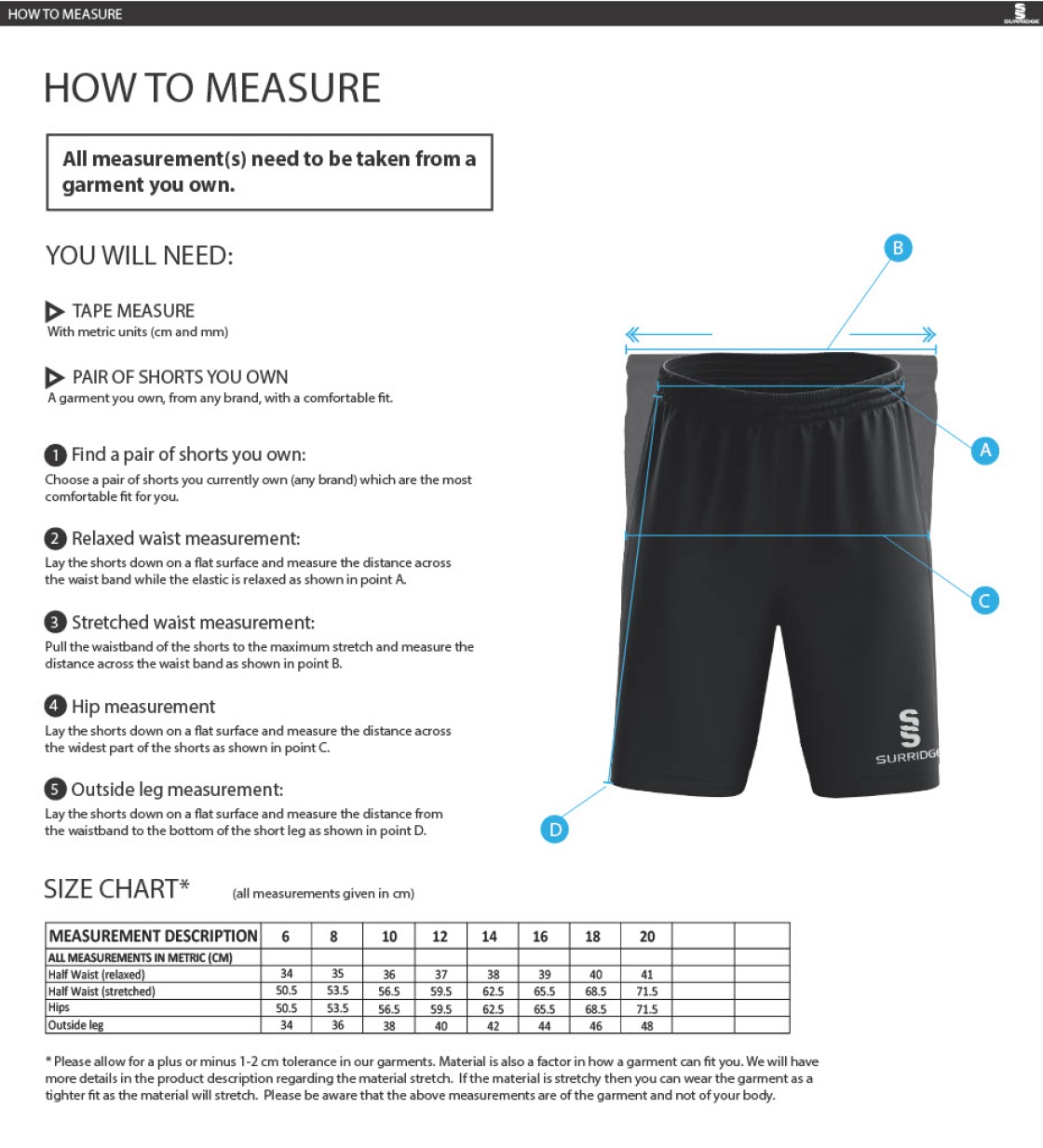 Milton CC - Women's Ripstop Leisure Shorts - Size Guide