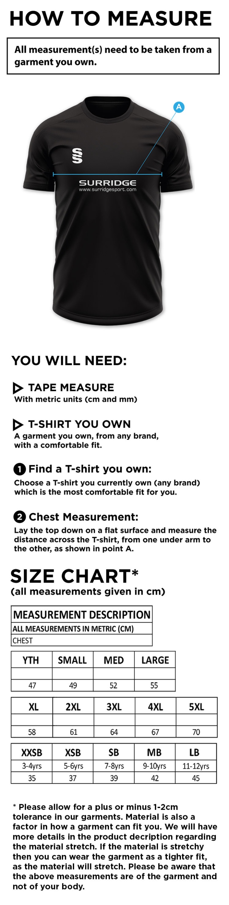Milton CC - Dual Games Training Shirt - Size Guide