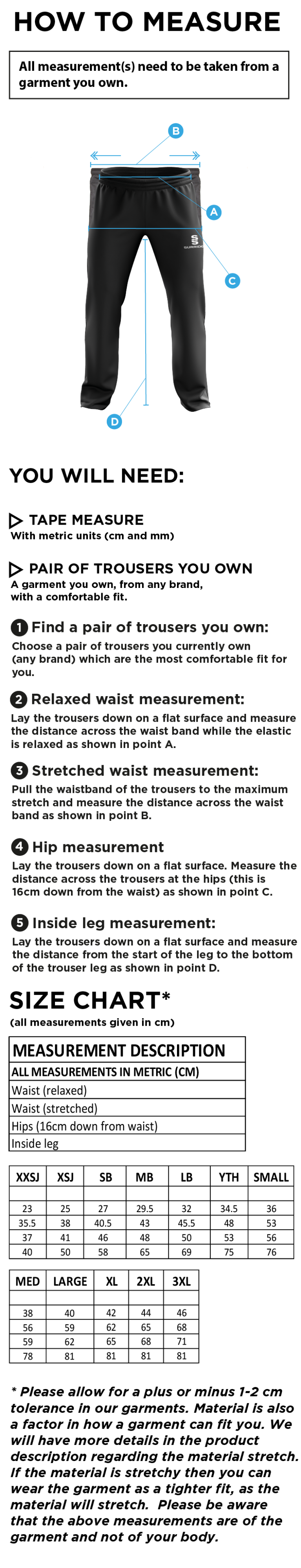 Milton CC - Poplin Track Pant - Size Guide